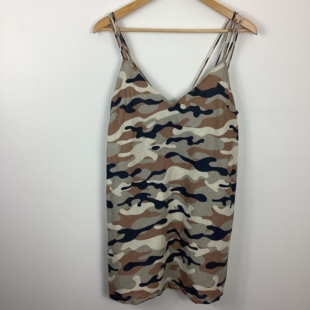 Zara Camouflage Linen Blend Dress Size Small